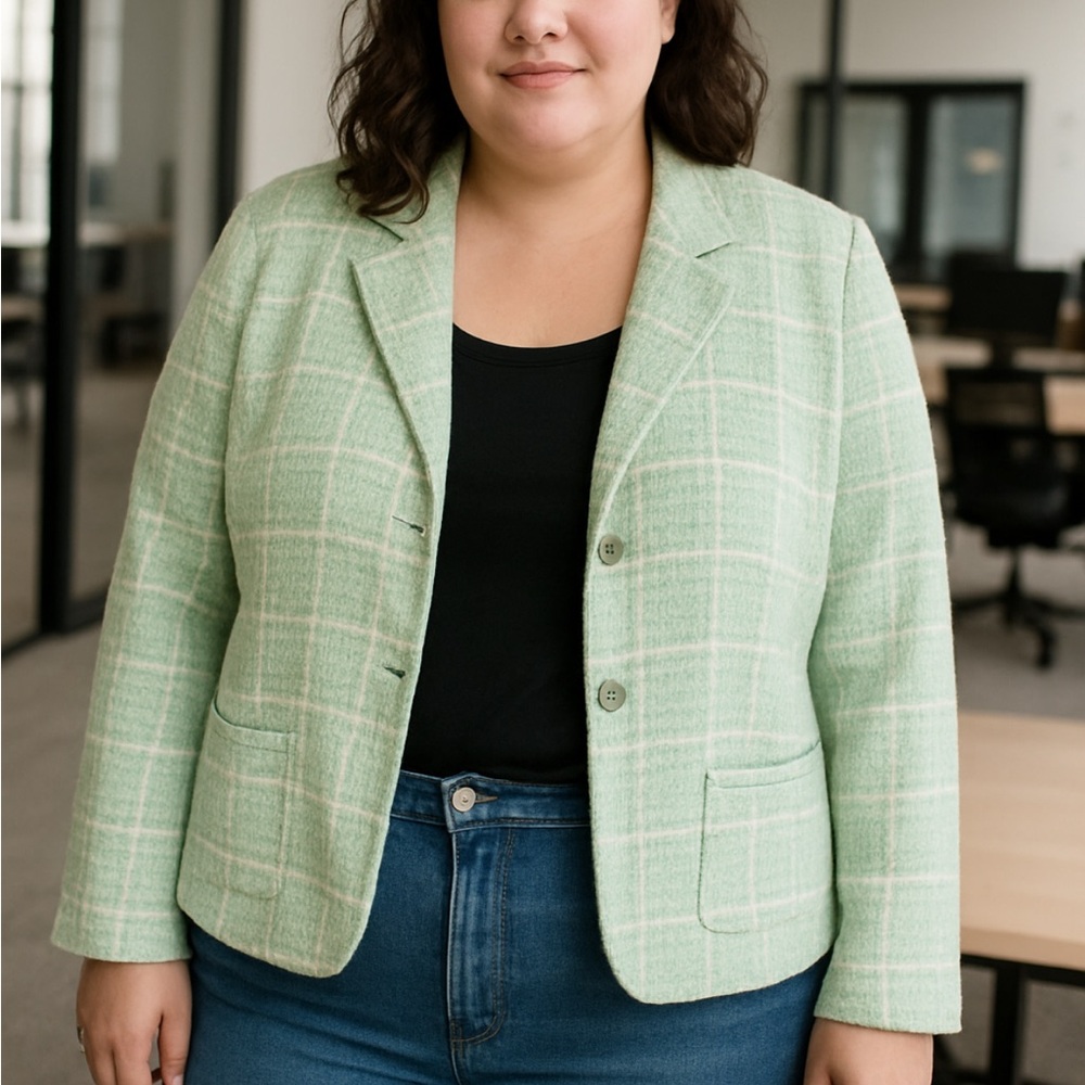 Sag harbor mint green plaid tweed blazer suit jacket 12 petite